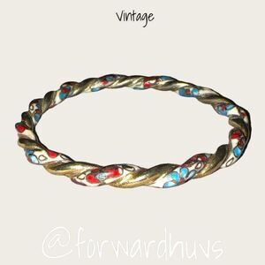 Vintage Unique Cloisonné Twisted Bangle Bracelet
